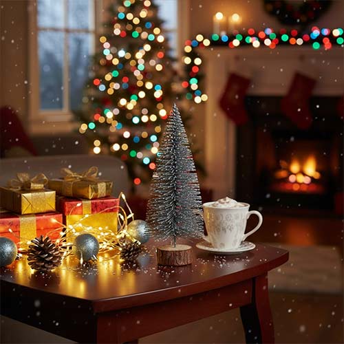 Silver Bottle Brush Christmas Tree Decoration 16cm