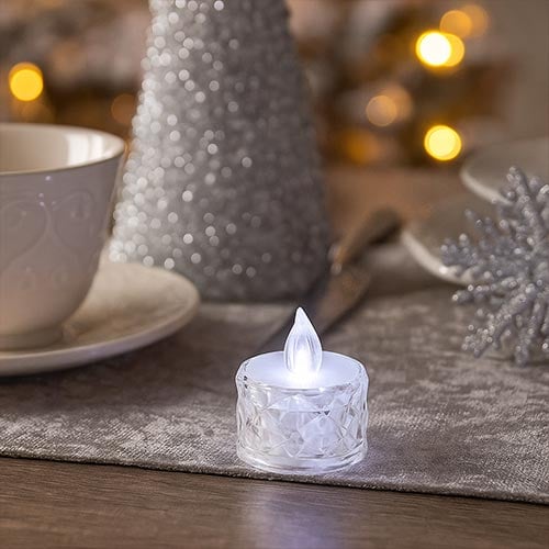 Silver Crystal Battery Operated Tealight Candle
