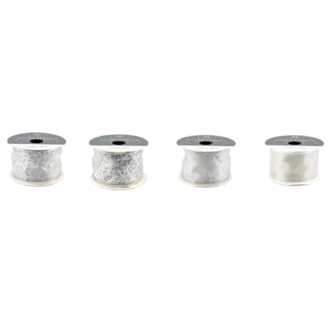 Silver Decorative Christmas Wired Ribbon Reel 2.75m