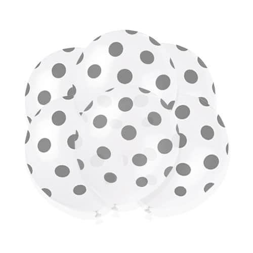 Silver Decorative Dots Biodegradable Latex Balloons 30cm / 12 in - Pack of 6 Product Image