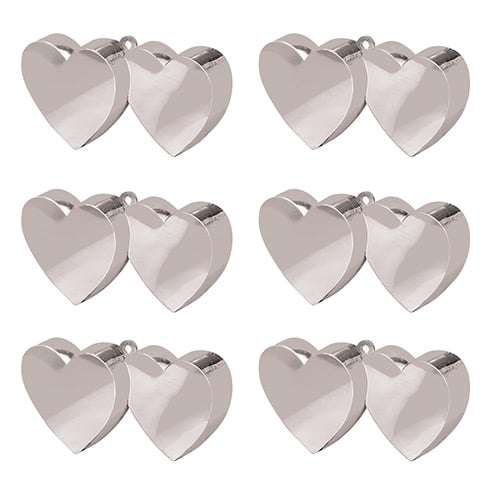 Silver Double Heart Balloon Weights - Pack of 6 Product Image