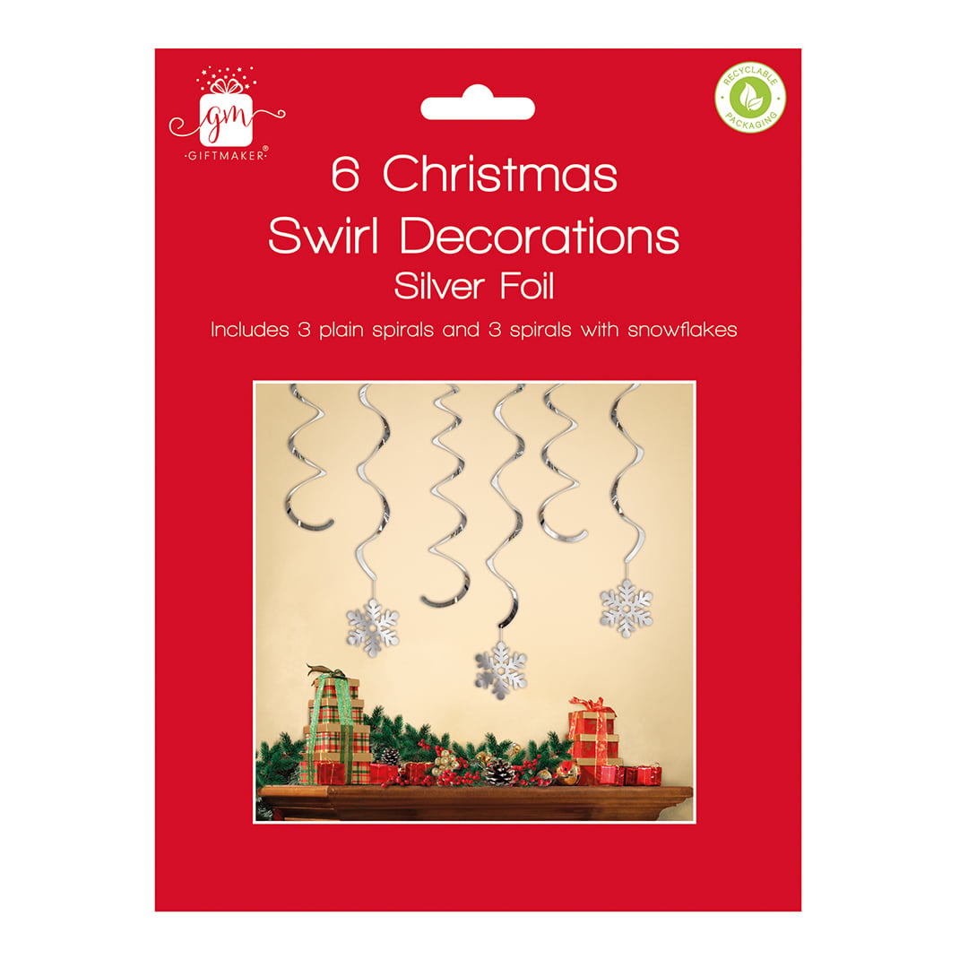Silver Foil Snowflake Hanging Swirl Decorations - Pack of 6 Product Gallery Image