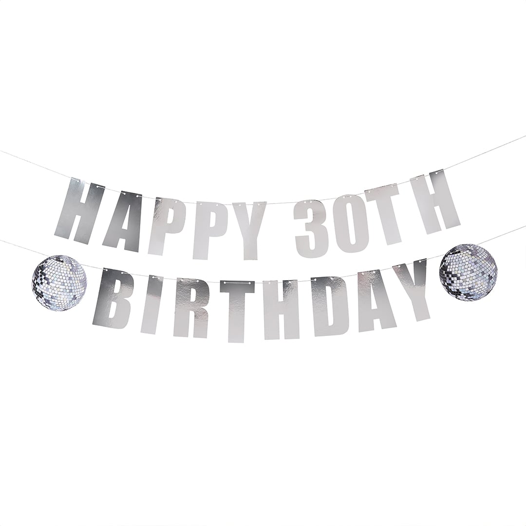 Silver Foiled Disco Customisable Milestone Card Banner 2m
