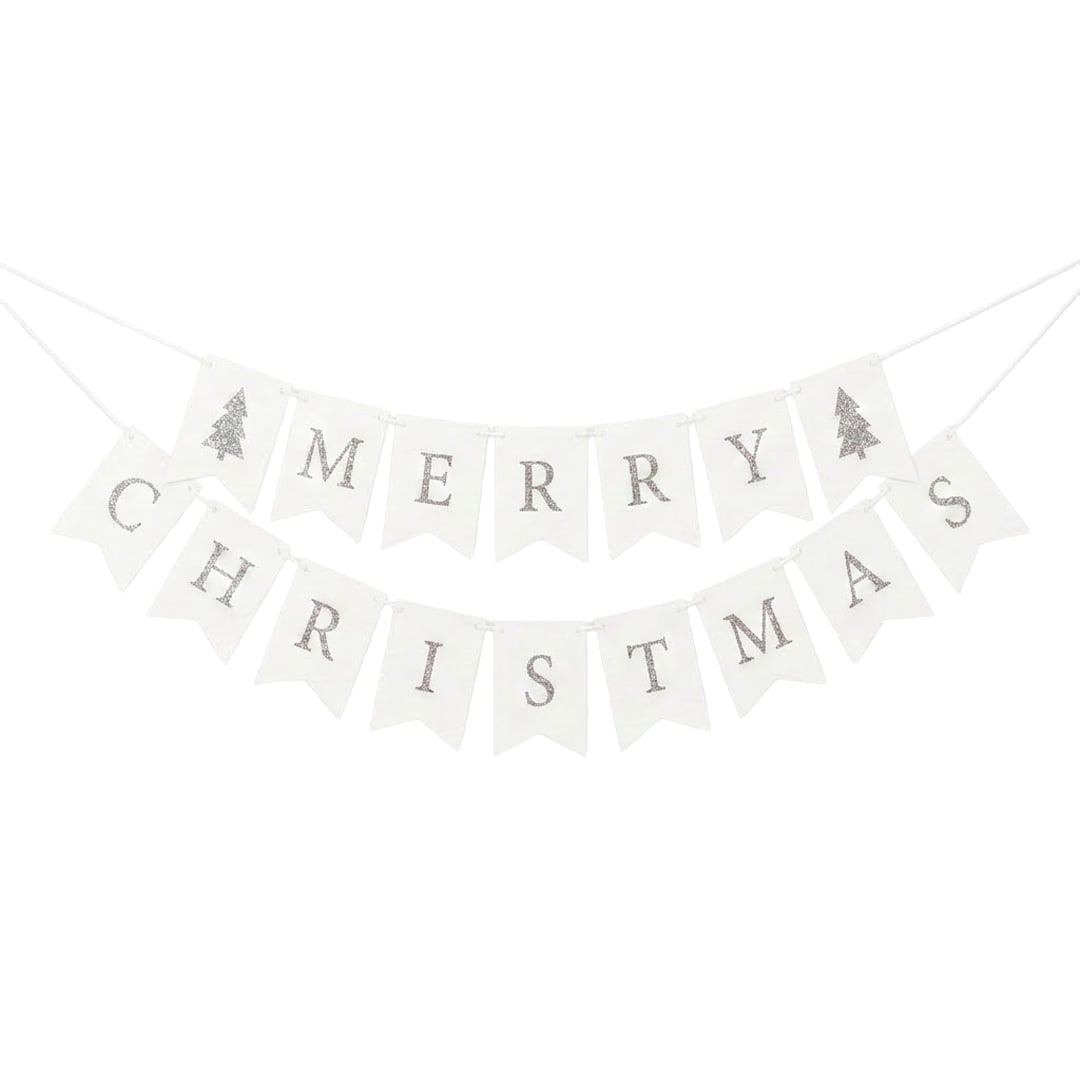 Silver Foiled Merry Christmas White Card Bunting 2m