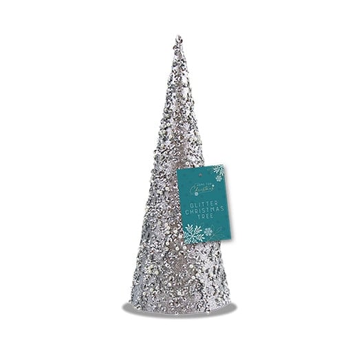 Silver Glitter & Pearl Christmas Tree Ornament 25cm Product Image