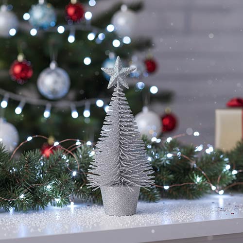 Silver Glitter Bottle Brush Christmas Tree Decoration 14cm