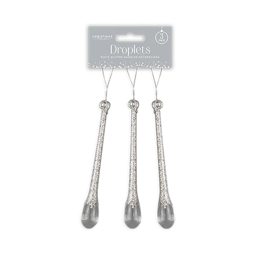 Silver Glitter Droplet Christmas Hanging Decorations - Pack of 3 Product Gallery Image