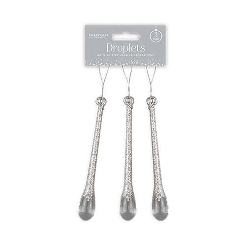 Silver Glitter Droplet Christmas Hanging Decorations - Pack of 3 Product Image