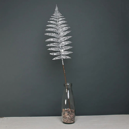 Silver Glitter Fern Leaf Spray Artificial Foliage Decoration 58cm Product Image
