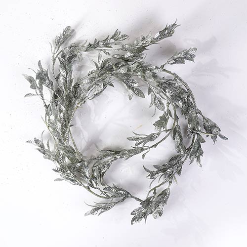 Silver Glitter Ficus Leaves Garland 1.8m Product Image