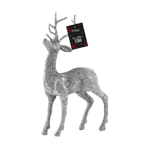 Silver Glittered Christmas Stag Decoration 27cm Product Gallery Image