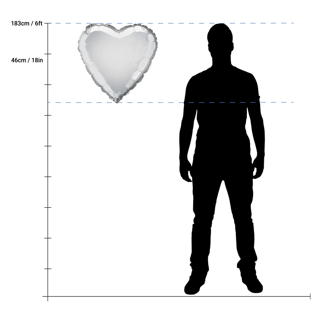 Silver Heart Shape Foil Helium Balloon 46cm / 18 in Product Gallery Image
