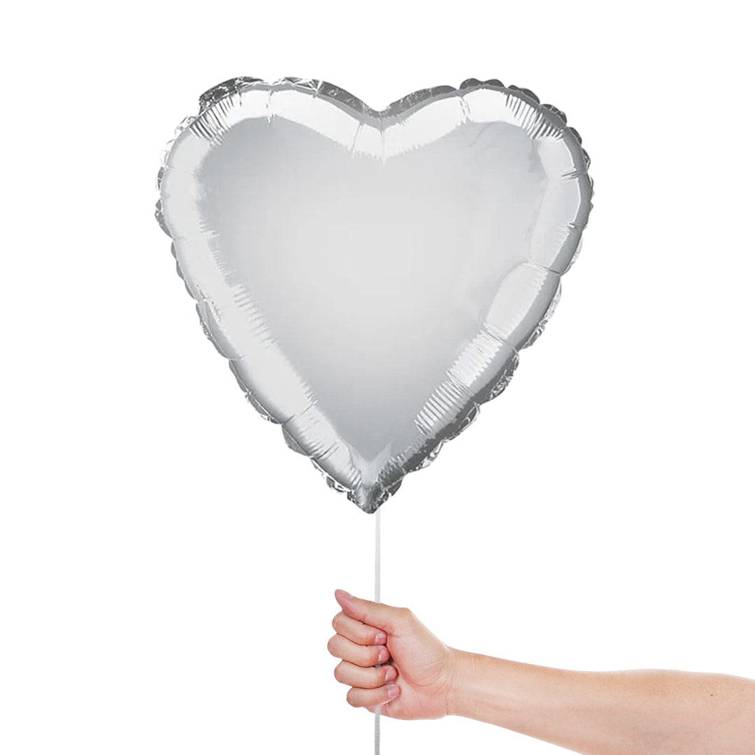 Silver Heart Shape Foil Helium Balloon 46cm / 18 in Product Gallery Image