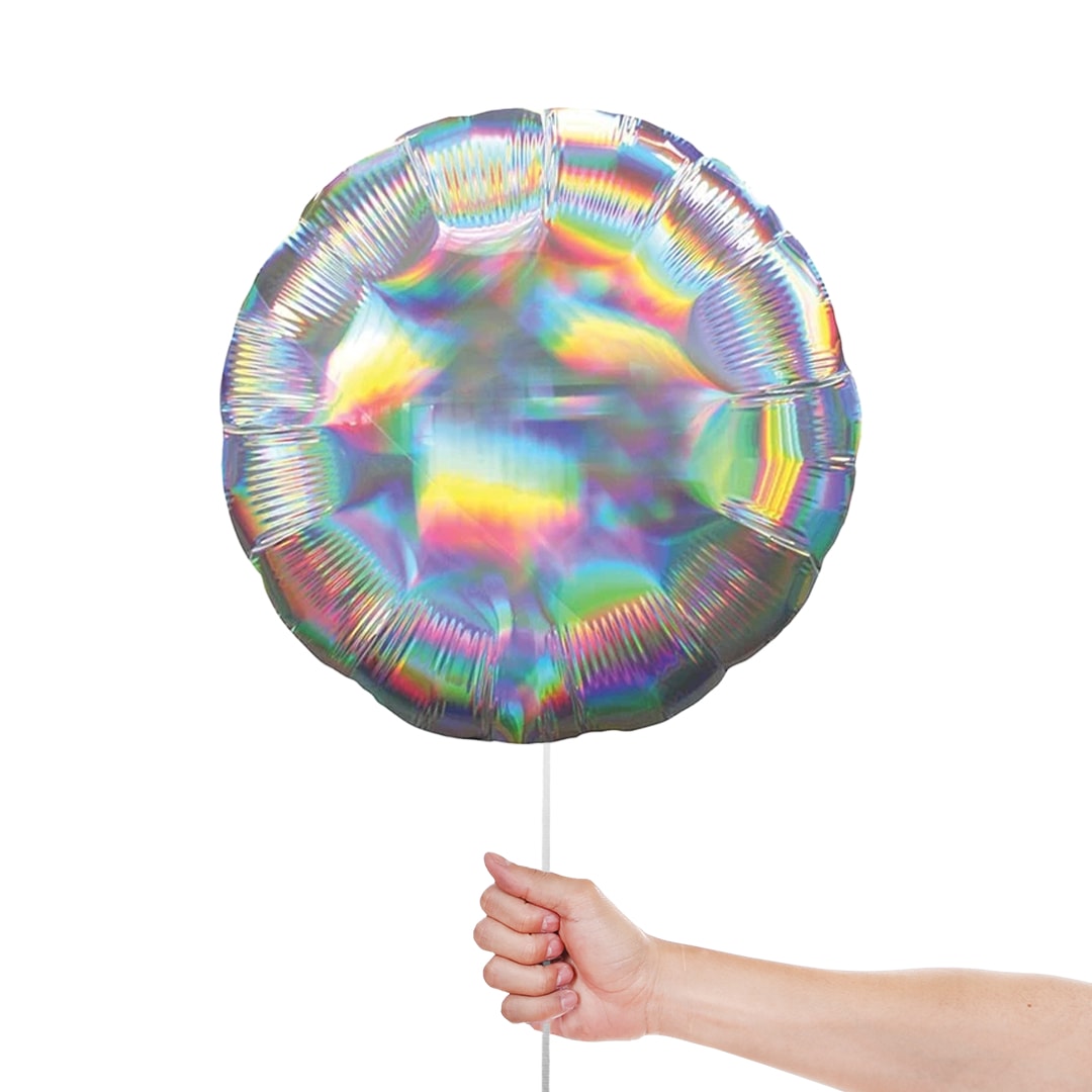 Silver Iridescent Round Foil Helium Balloon 46cm / 18 in Product Gallery Image