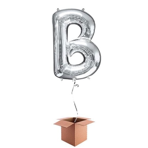 Silver Letter B Helium Foil Giant Balloon - Inflated Balloon in a Box Product Gallery Image