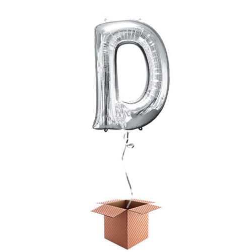 Silver Letter D Helium Foil Giant Balloon - Inflated Balloon in a Box Product Image