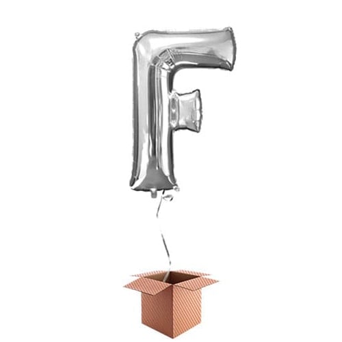 Silver Letter F Helium Foil Giant Balloon - Inflated Balloon in a Box Product Gallery Image