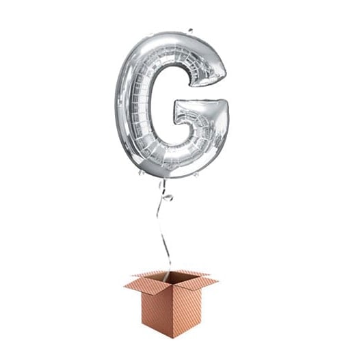 Silver Letter G Helium Foil Giant Balloon - Inflated Balloon in a Box Product Gallery Image