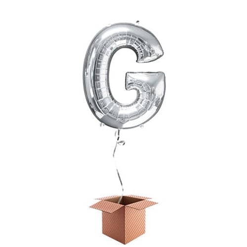 Silver Letter G Helium Foil Giant Balloon - Inflated Balloon in a Box Product Image