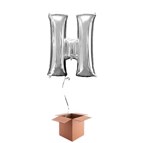 Silver Letter H Helium Foil Giant Balloon - Inflated Balloon in a Box Product Gallery Image
