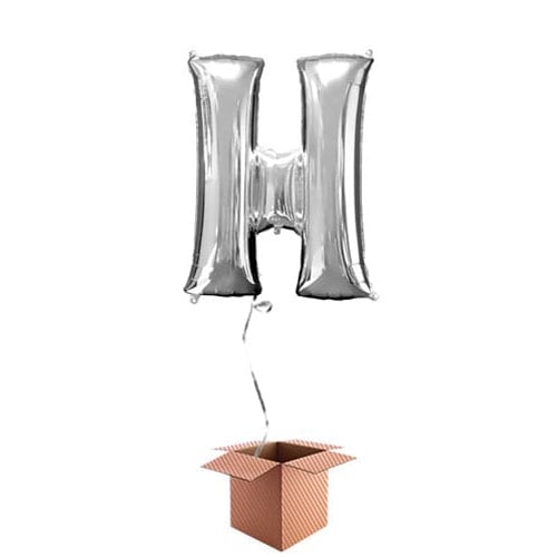 Silver Letter H Helium Foil Giant Balloon - Inflated Balloon in a Box Product Image