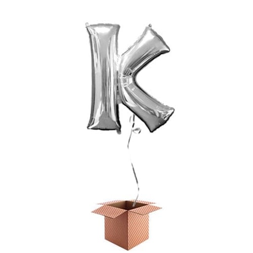 Silver Letter K Helium Foil Giant Balloon - Inflated Balloon in a Box Product Image