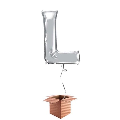 Silver Letter L Helium Foil Giant Balloon - Inflated Balloon in a Box Product Gallery Image
