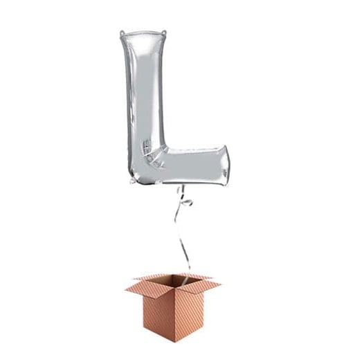 Silver Letter L Helium Foil Giant Balloon - Inflated Balloon in a Box Product Image