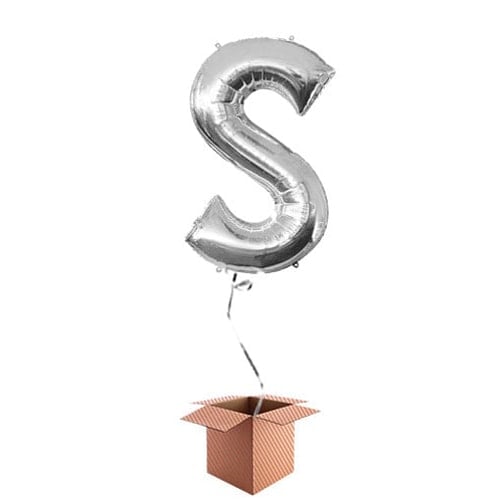 Silver Letter S Helium Foil Giant Balloon - Inflated Balloon in a Box Product Image