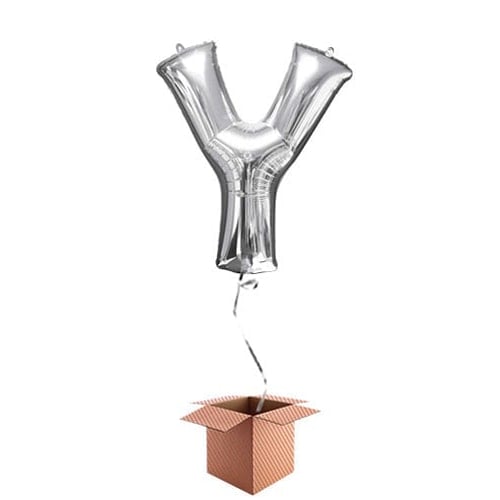 Silver Letter Y Helium Foil Giant Balloon - Inflated Balloon in a Box Product Gallery Image