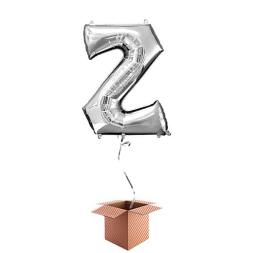 Silver Letter Z Helium Foil Giant Balloon - Inflated Balloon in a Box Product Gallery Image