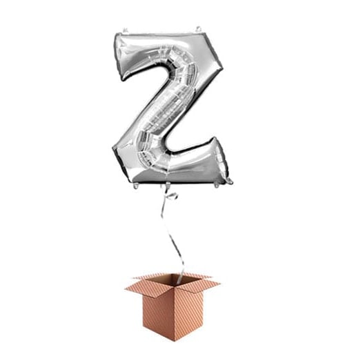 Silver Letter Z Helium Foil Giant Balloon - Inflated Balloon in a Box Product Image