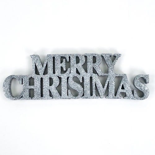 Silver Merry Christmas Glitter Sign Decoration Table Centrepiece 32cm
