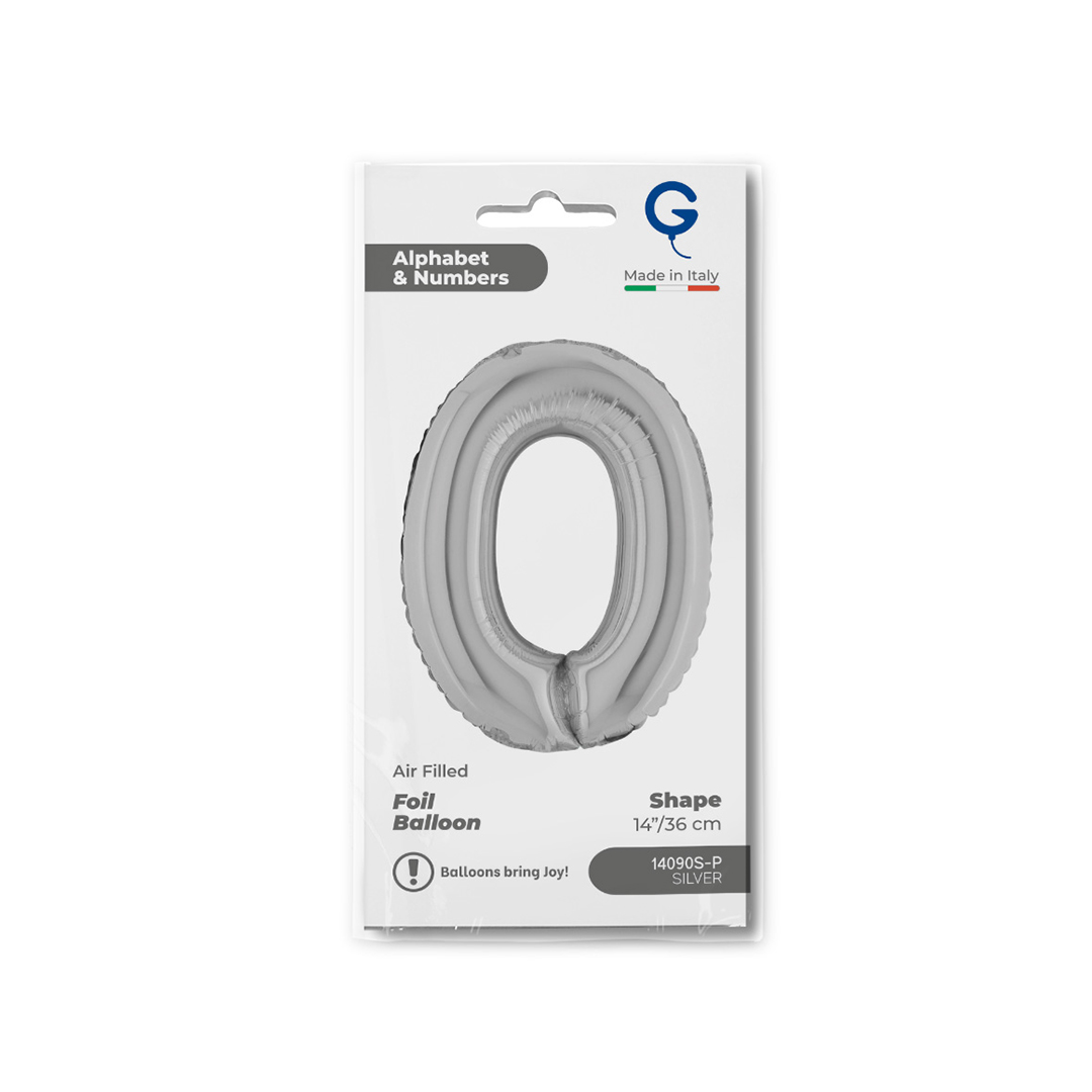 Silver Number 0 Mini Air Fill Foil Balloon 36cm / 14 in Product Gallery Image