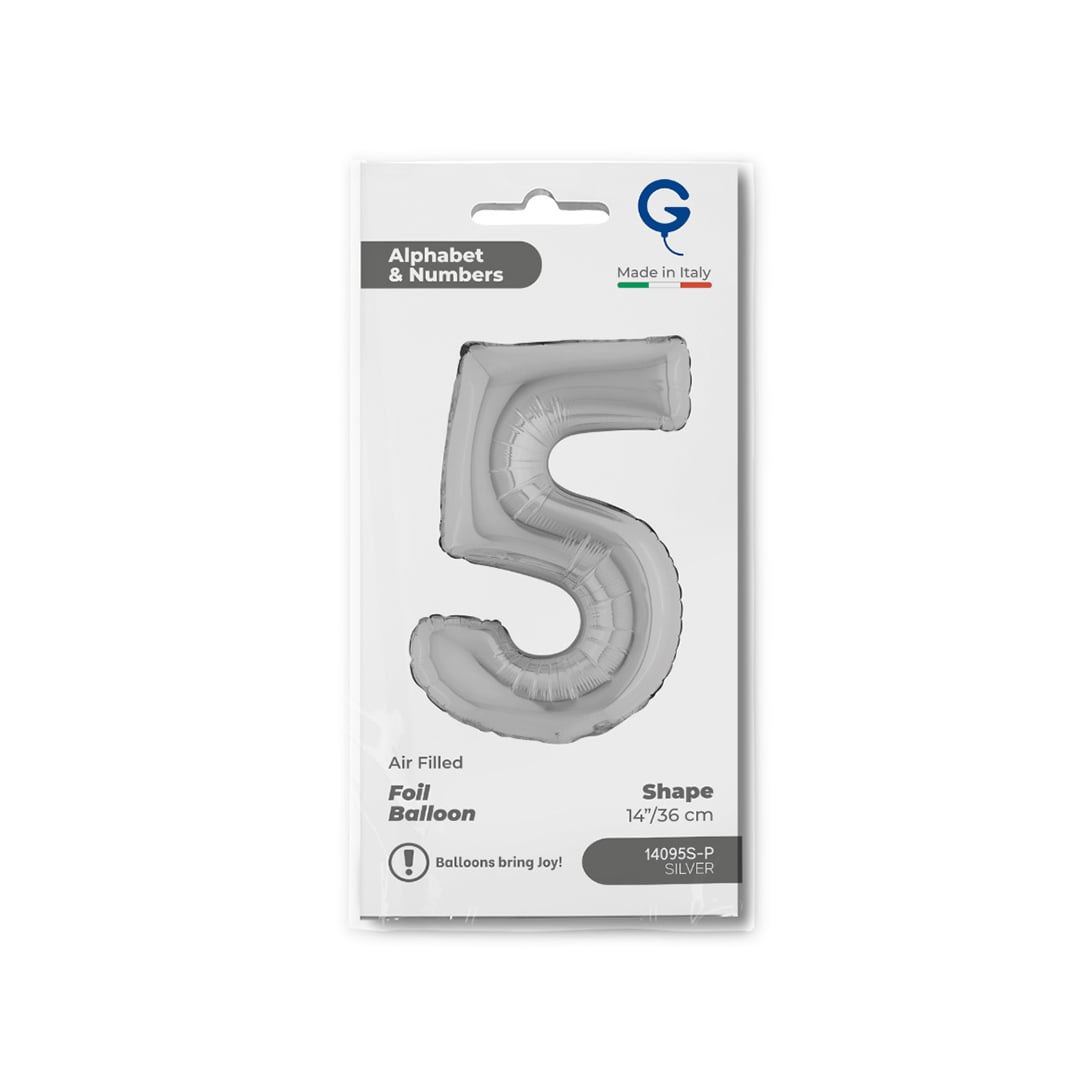 Silver Number 5 Mini Air Fill Foil Balloon 36cm / 14 in Product Gallery Image