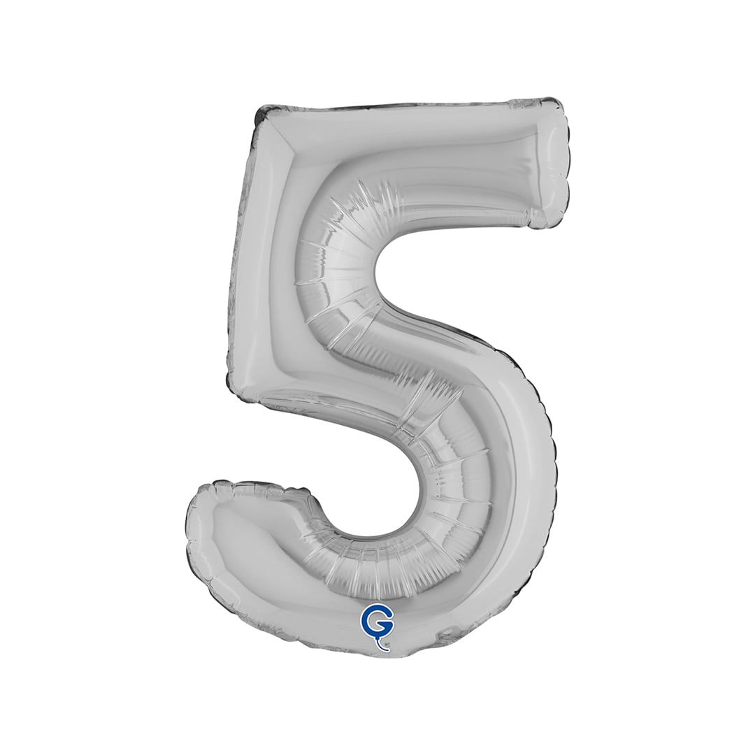 Silver Number 5 Mini Air Fill Foil Balloon 36cm / 14 in