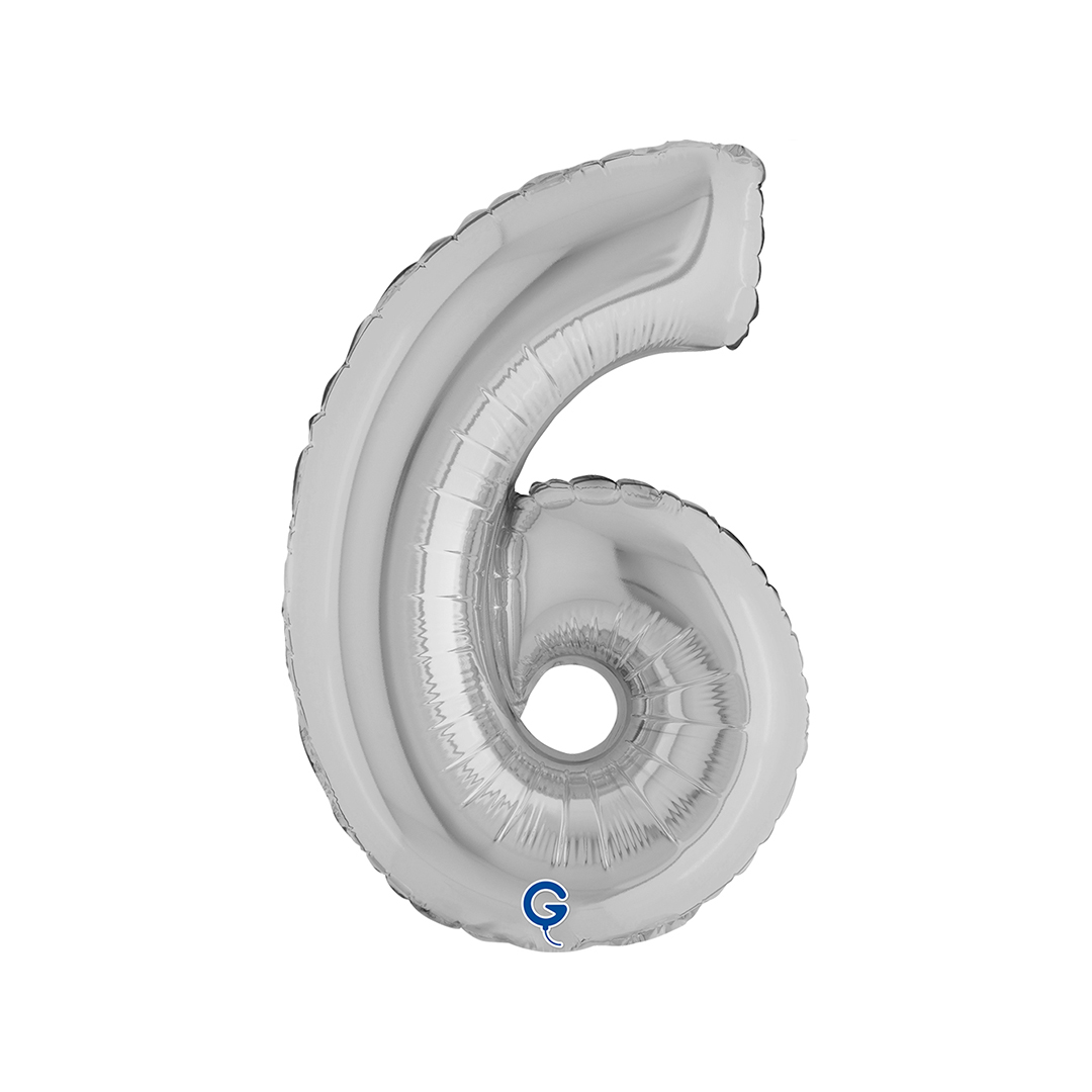 Silver Number 6 Mini Air Fill Foil Balloon 36cm / 14 in