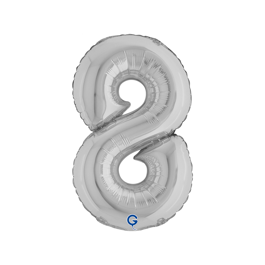 Silver Number 8 Mini Air Fill Foil Balloon 36cm / 14 in