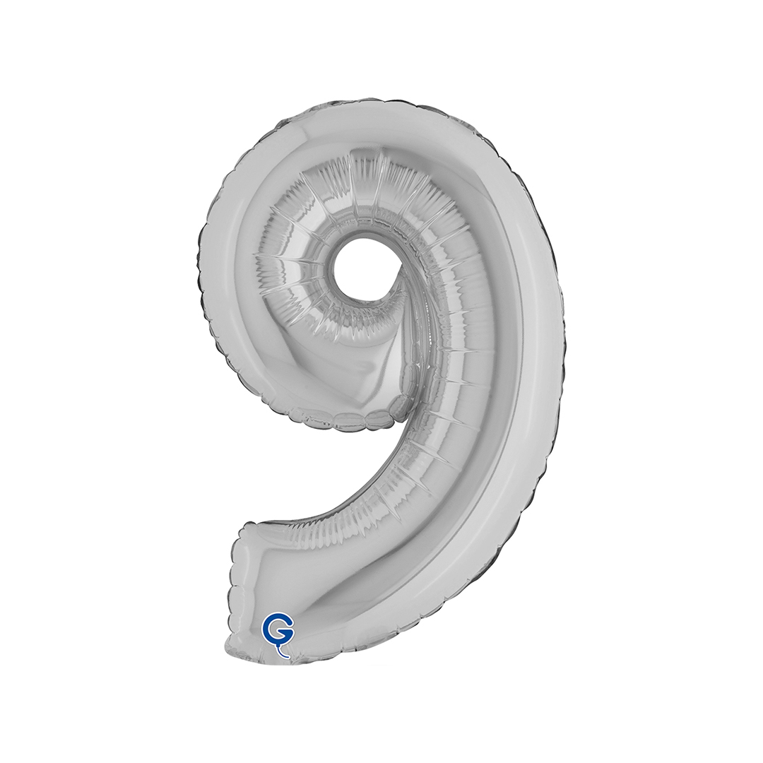 Silver Number 9 Mini Air Fill Foil Balloon 36cm / 14 in