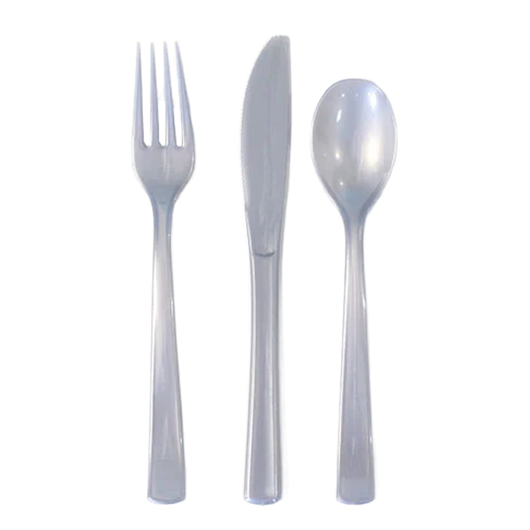 Silver Plastic Reusable Assorted Cutlery Set - Pack of 18