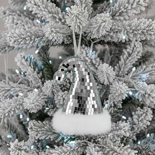 Silver Santa Claus Hat Disco Ball Christmas Hanging Decoration Tree Ornament 15cm
