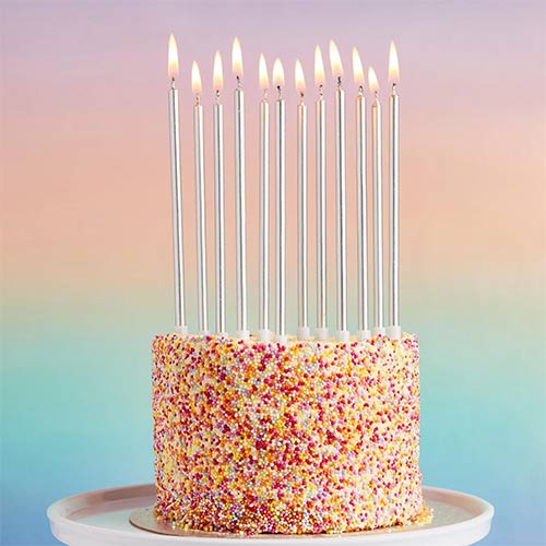 Silver Skinny Birthday Candles with Holders - Pack of 12 Product Gallery Image