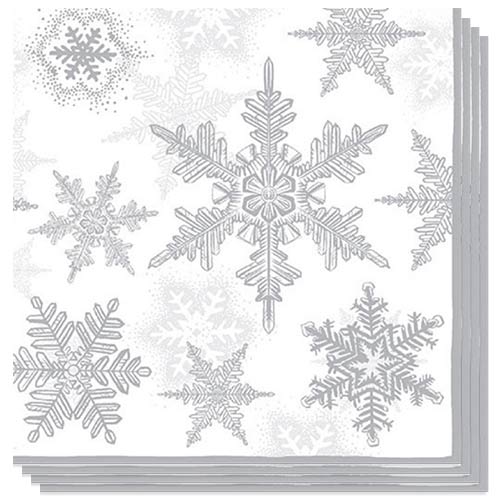 Silver Snow Crystals Christmas Premium Decoupage Luncheon Napkins 3 Ply 33cm - Pack of 20 Product Image