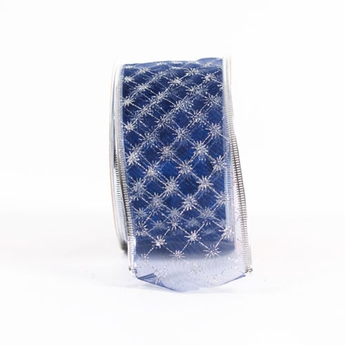Silver Sparkles Navy Blue Glitter Luxury Christmas Decorative Wired Ribbon Reel 3m Product Gallery Image