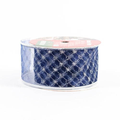 Silver Sparkles Navy Blue Glitter Luxury Christmas Decorative Wired Ribbon Reel 3m Product Gallery Image