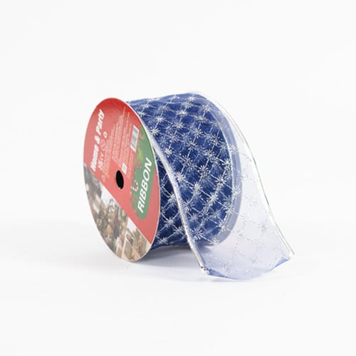 Silver Sparkles Navy Blue Glitter Luxury Christmas Decorative Wired Ribbon Reel 3m Product Gallery Image