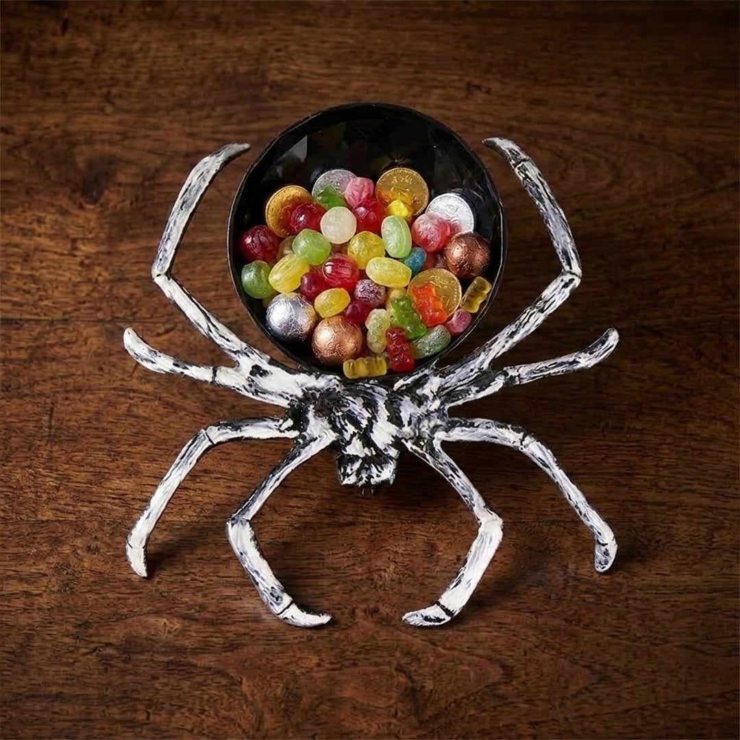 Silver Spider Halloween Sweet Holder Plastic Bowl 13cm