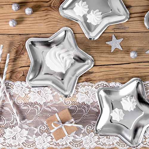 Metallic Silver Star Shape Foil Paper Plates 18cm - Pack of 6 Product Gallery Image