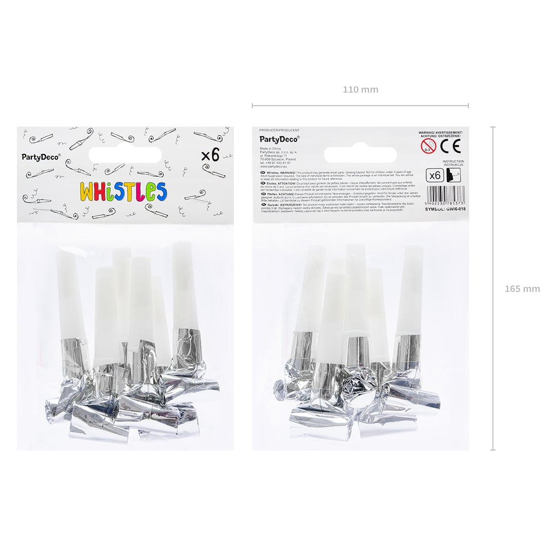 Silver Whistle Party Blowouts - Pack of 6 Product Gallery Image