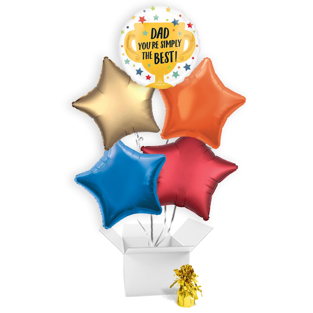Simply the Best #1 Dad Father's Day Round Foil Helium Balloon Bouquet - 5 Inflated Balloons In A Box